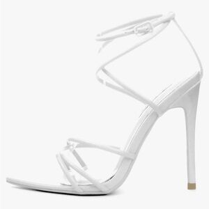 White Pointy Open Toe Ankle Strap Stiletto Heels in size 7 U.S.